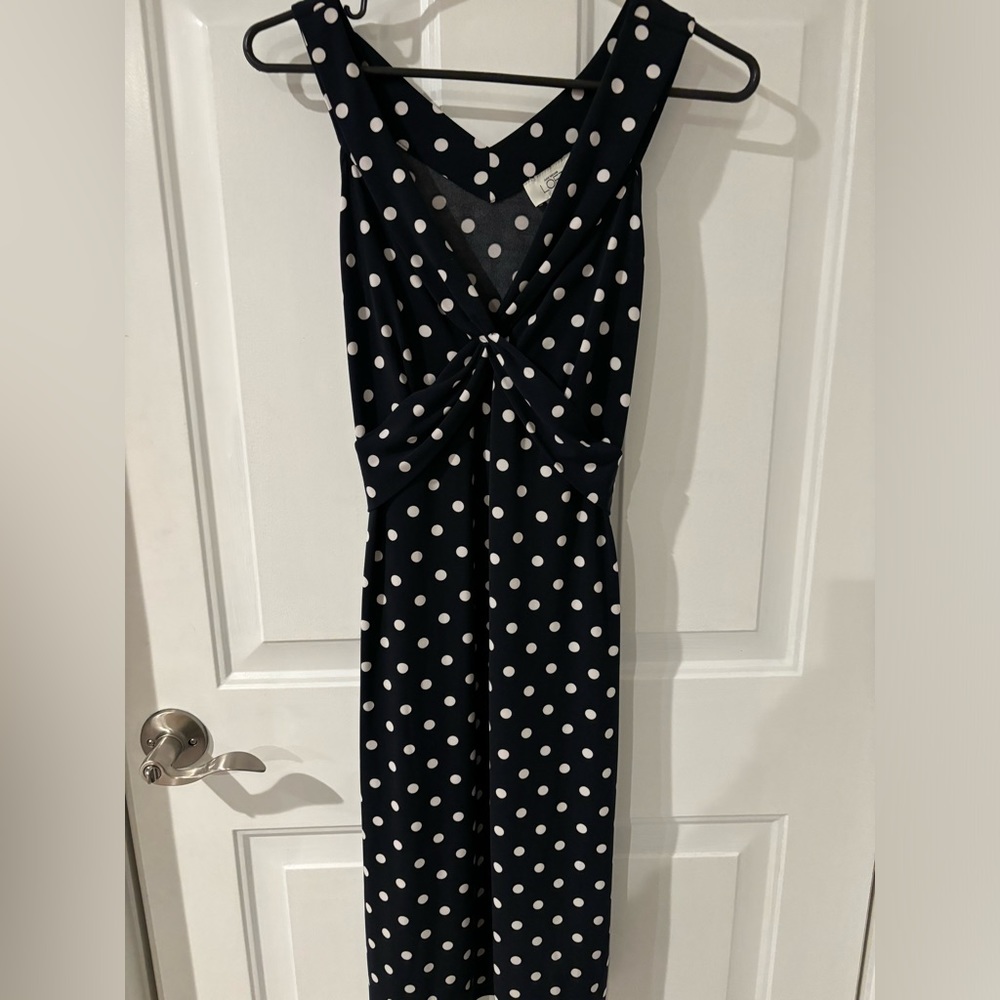 LOFT Navy Polka Dot Twist-Front Dress